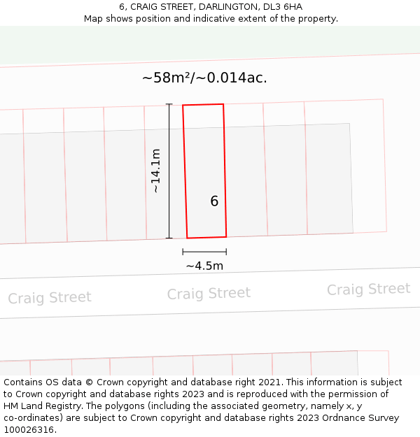 6, CRAIG STREET, DARLINGTON, DL3 6HA: Plot and title map