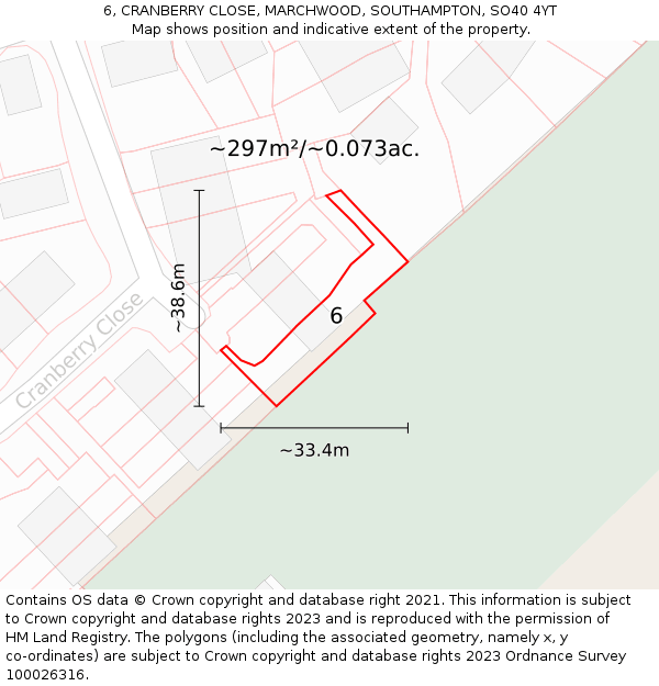 6, CRANBERRY CLOSE, MARCHWOOD, SOUTHAMPTON, SO40 4YT: Plot and title map