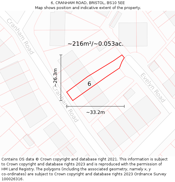 6, CRANHAM ROAD, BRISTOL, BS10 5EE: Plot and title map