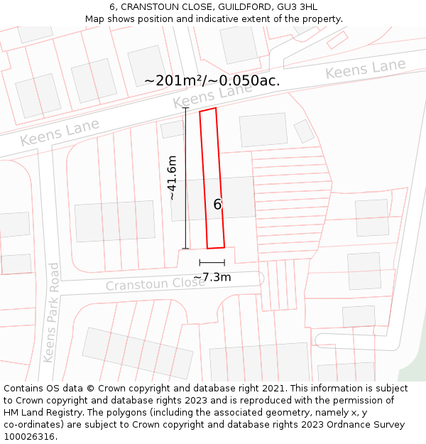 6, CRANSTOUN CLOSE, GUILDFORD, GU3 3HL: Plot and title map