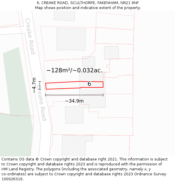 6, CREAKE ROAD, SCULTHORPE, FAKENHAM, NR21 9NF: Plot and title map