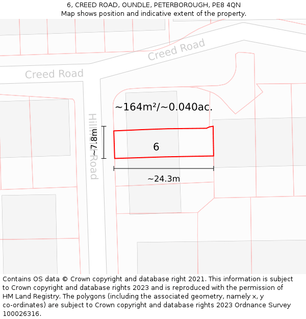 6, CREED ROAD, OUNDLE, PETERBOROUGH, PE8 4QN: Plot and title map