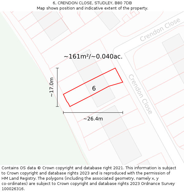 6, CRENDON CLOSE, STUDLEY, B80 7DB: Plot and title map