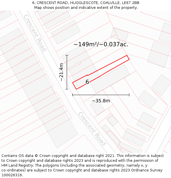 6, CRESCENT ROAD, HUGGLESCOTE, COALVILLE, LE67 2BB: Plot and title map