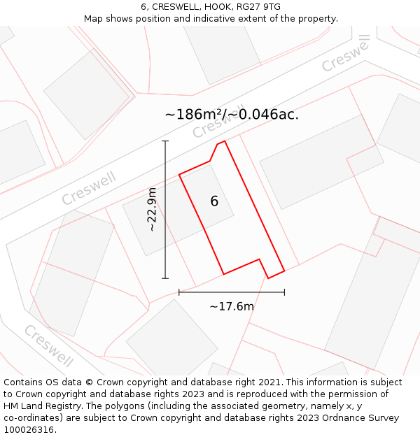 6, CRESWELL, HOOK, RG27 9TG: Plot and title map
