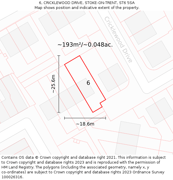 6, CRICKLEWOOD DRIVE, STOKE-ON-TRENT, ST6 5SA: Plot and title map