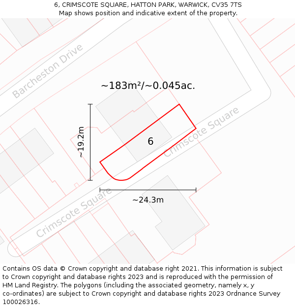 6, CRIMSCOTE SQUARE, HATTON PARK, WARWICK, CV35 7TS: Plot and title map