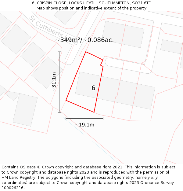 6, CRISPIN CLOSE, LOCKS HEATH, SOUTHAMPTON, SO31 6TD: Plot and title map