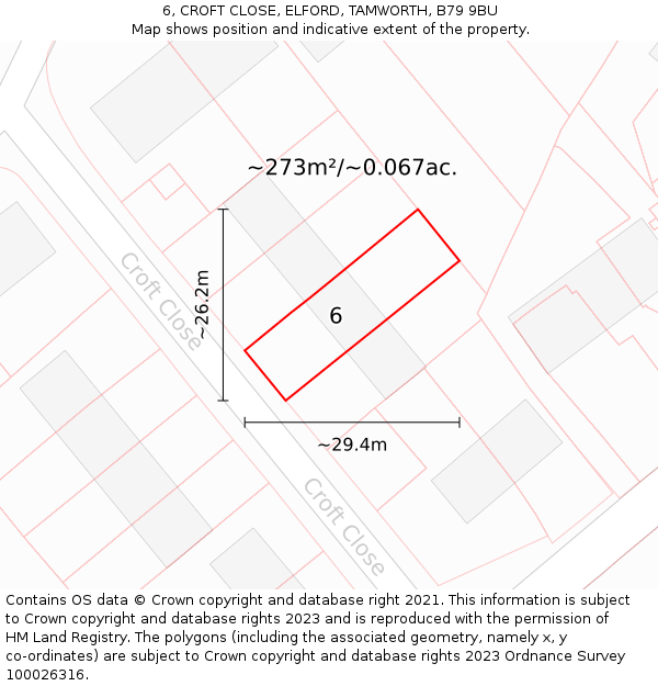 6, CROFT CLOSE, ELFORD, TAMWORTH, B79 9BU: Plot and title map