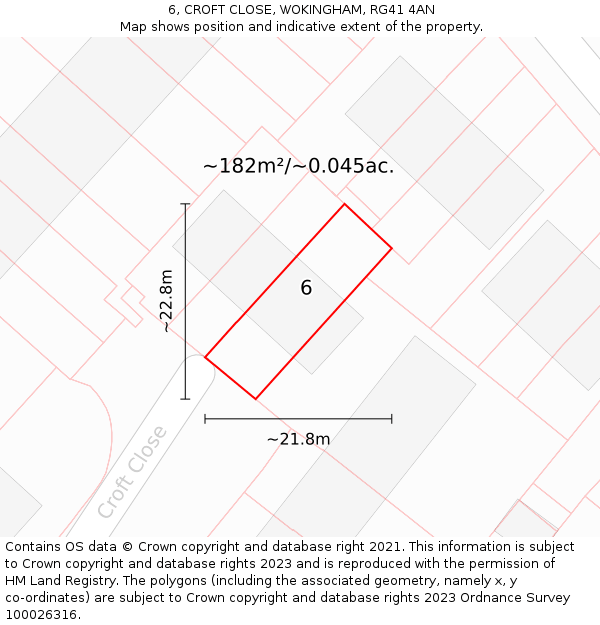6, CROFT CLOSE, WOKINGHAM, RG41 4AN: Plot and title map