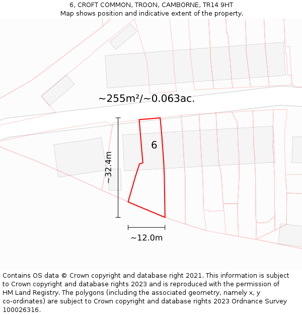 6, CROFT COMMON, TROON, CAMBORNE, TR14 9HT: Plot and title map