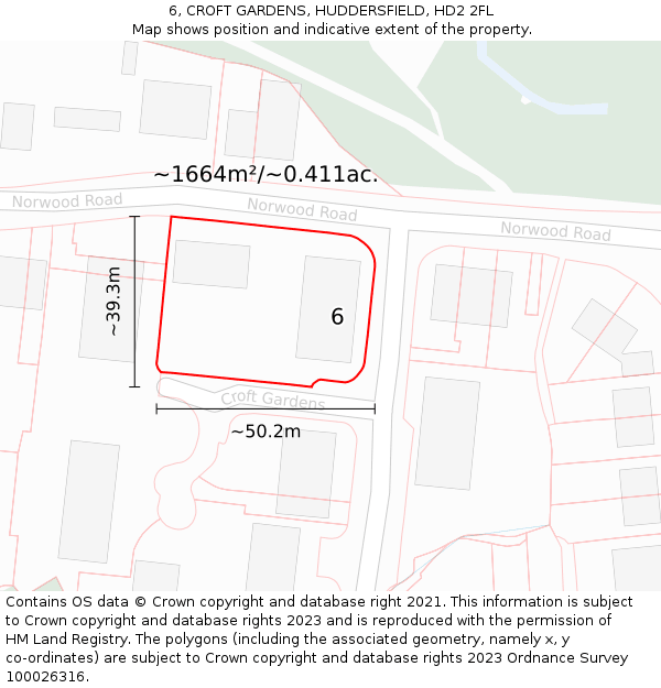 6, CROFT GARDENS, HUDDERSFIELD, HD2 2FL: Plot and title map