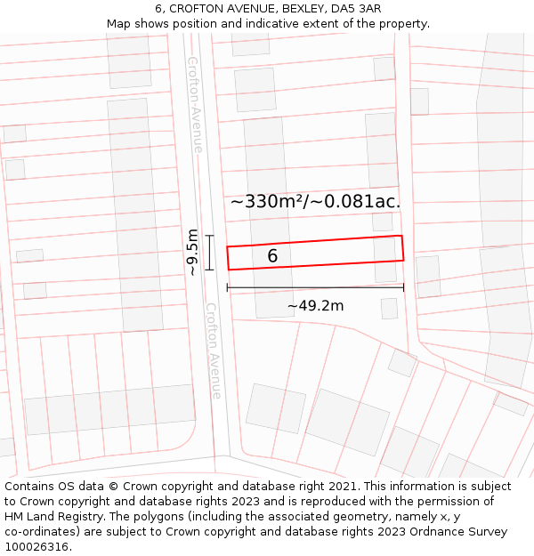 6, CROFTON AVENUE, BEXLEY, DA5 3AR: Plot and title map