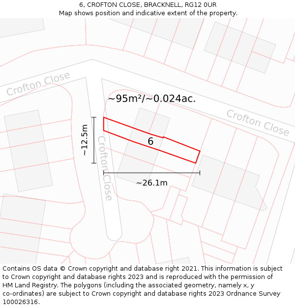 6, CROFTON CLOSE, BRACKNELL, RG12 0UR: Plot and title map