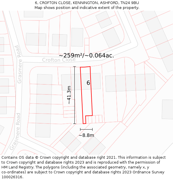 6, CROFTON CLOSE, KENNINGTON, ASHFORD, TN24 9BU: Plot and title map