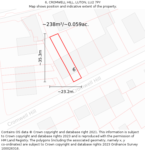 6, CROMWELL HILL, LUTON, LU2 7PY: Plot and title map