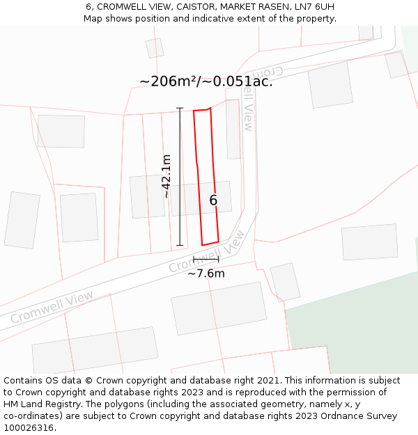6, CROMWELL VIEW, CAISTOR, MARKET RASEN, LN7 6UH: Plot and title map