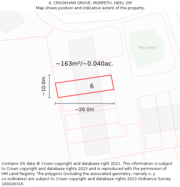 6, CROOKHAM GROVE, MORPETH, NE61 2XF: Plot and title map
