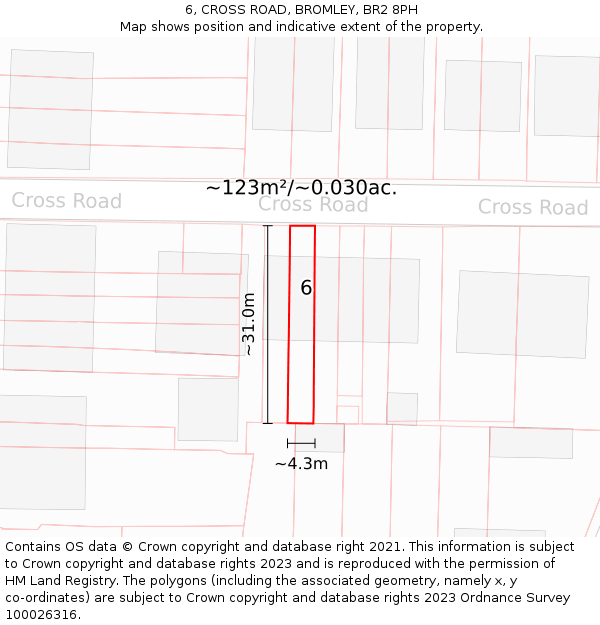 6, CROSS ROAD, BROMLEY, BR2 8PH: Plot and title map