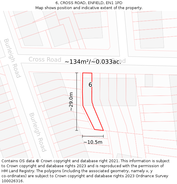 6, CROSS ROAD, ENFIELD, EN1 1PD: Plot and title map