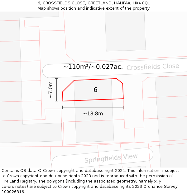 6, CROSSFIELDS CLOSE, GREETLAND, HALIFAX, HX4 8QL: Plot and title map