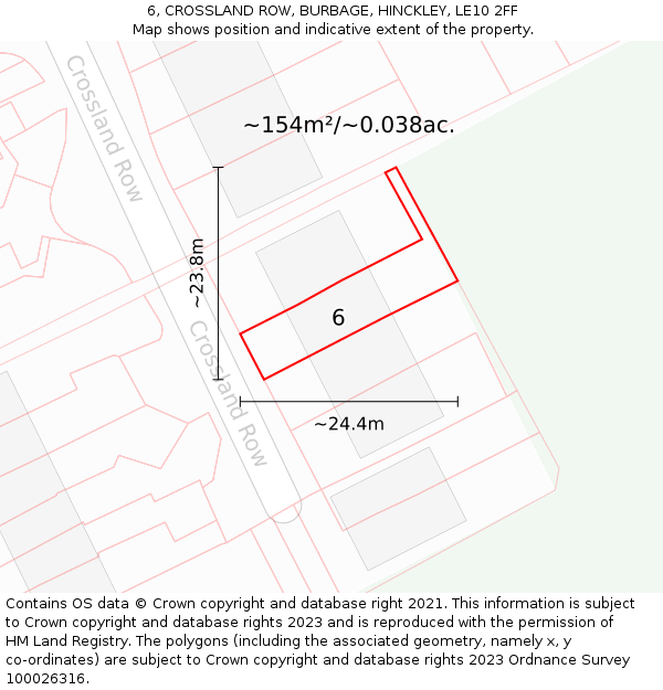6, CROSSLAND ROW, BURBAGE, HINCKLEY, LE10 2FF: Plot and title map