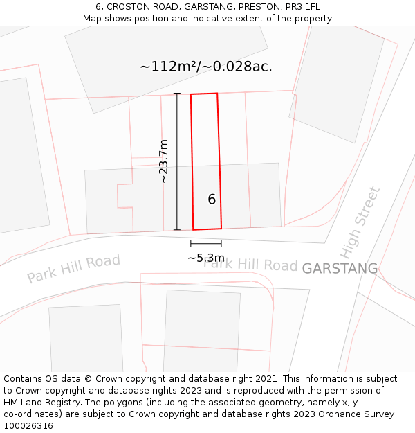 6, CROSTON ROAD, GARSTANG, PRESTON, PR3 1FL: Plot and title map