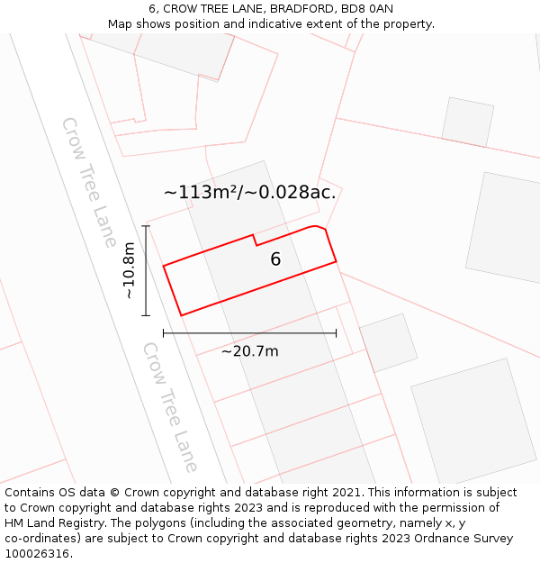 6, CROW TREE LANE, BRADFORD, BD8 0AN: Plot and title map