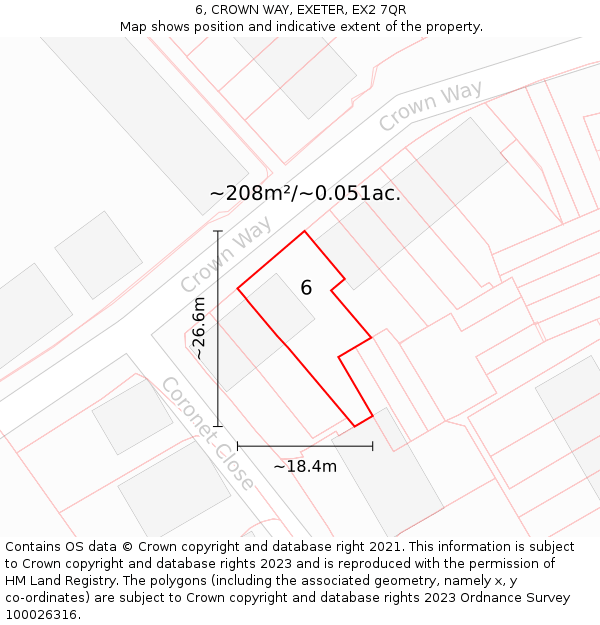 6, CROWN WAY, EXETER, EX2 7QR: Plot and title map