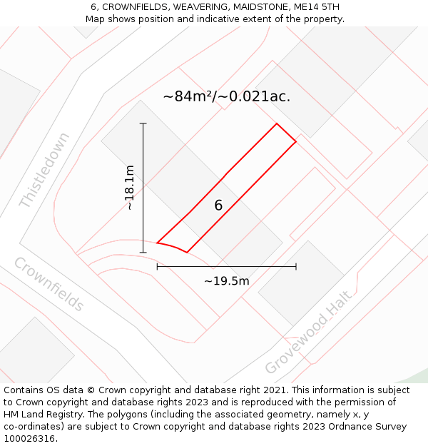 6, CROWNFIELDS, WEAVERING, MAIDSTONE, ME14 5TH: Plot and title map
