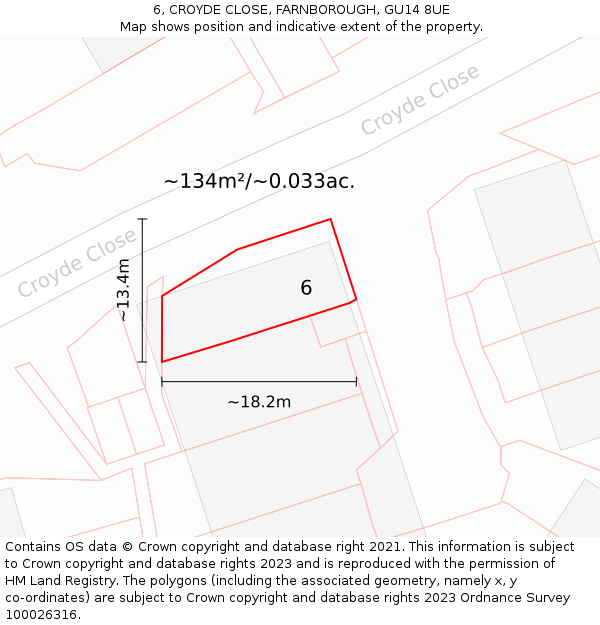 6, CROYDE CLOSE, FARNBOROUGH, GU14 8UE: Plot and title map