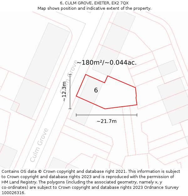 6, CULM GROVE, EXETER, EX2 7QX: Plot and title map