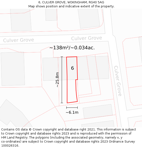6, CULVER GROVE, WOKINGHAM, RG40 5AG: Plot and title map