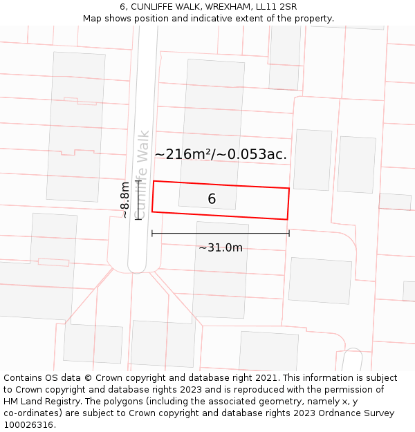 6, CUNLIFFE WALK, WREXHAM, LL11 2SR: Plot and title map