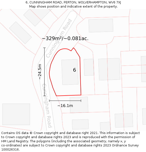 6, CUNNINGHAM ROAD, PERTON, WOLVERHAMPTON, WV6 7XJ: Plot and title map