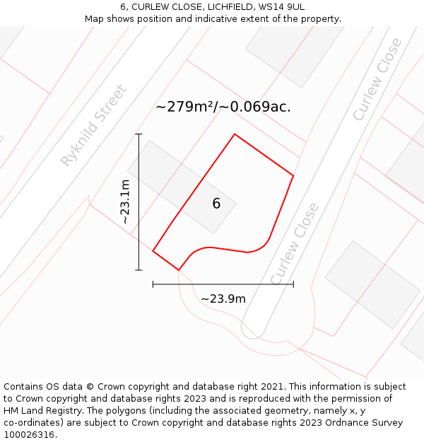 6, CURLEW CLOSE, LICHFIELD, WS14 9UL: Plot and title map