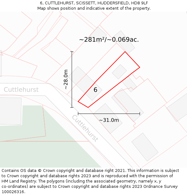6, CUTTLEHURST, SCISSETT, HUDDERSFIELD, HD8 9LF: Plot and title map