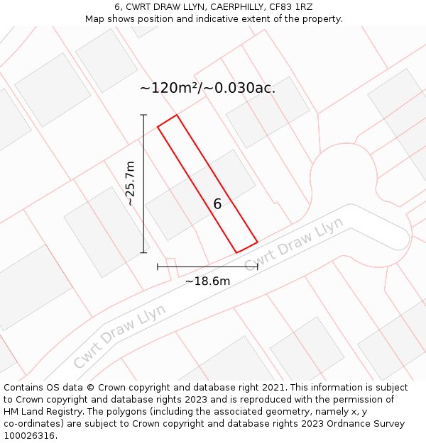 6, CWRT DRAW LLYN, CAERPHILLY, CF83 1RZ: Plot and title map