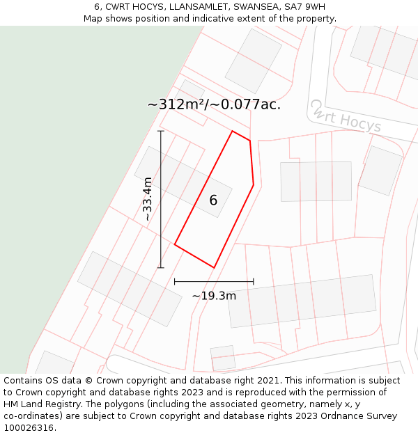 6, CWRT HOCYS, LLANSAMLET, SWANSEA, SA7 9WH: Plot and title map