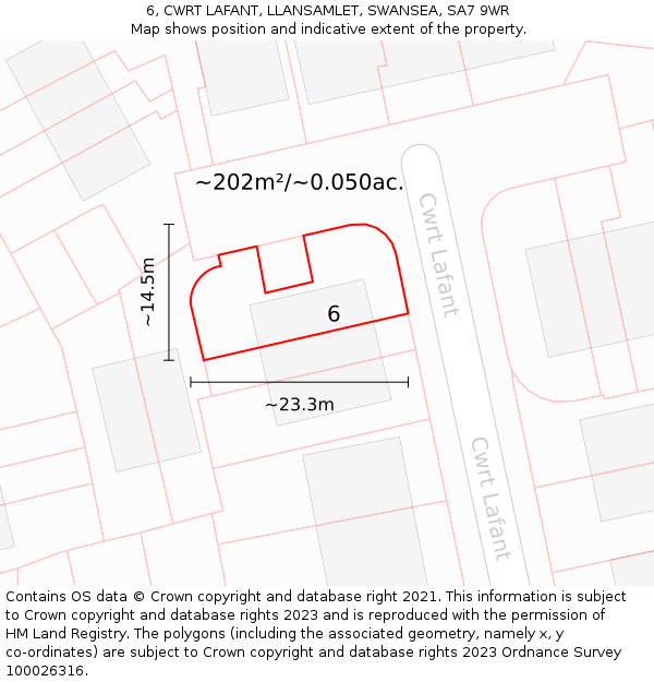 6, CWRT LAFANT, LLANSAMLET, SWANSEA, SA7 9WR: Plot and title map