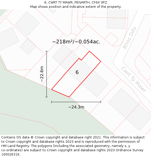 6, CWRT TY MAWR, PENARTH, CF64 3PZ: Plot and title map