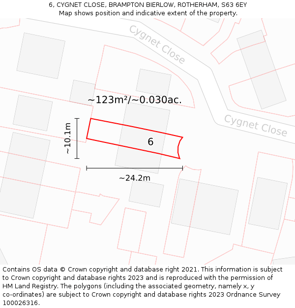 6, CYGNET CLOSE, BRAMPTON BIERLOW, ROTHERHAM, S63 6EY: Plot and title map