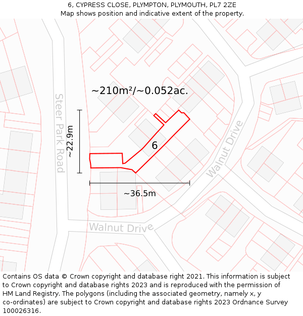 6, CYPRESS CLOSE, PLYMPTON, PLYMOUTH, PL7 2ZE: Plot and title map