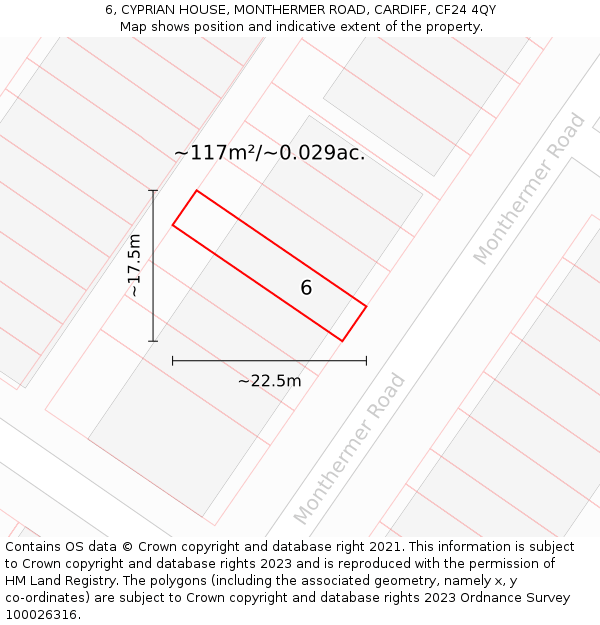 6, CYPRIAN HOUSE, MONTHERMER ROAD, CARDIFF, CF24 4QY: Plot and title map