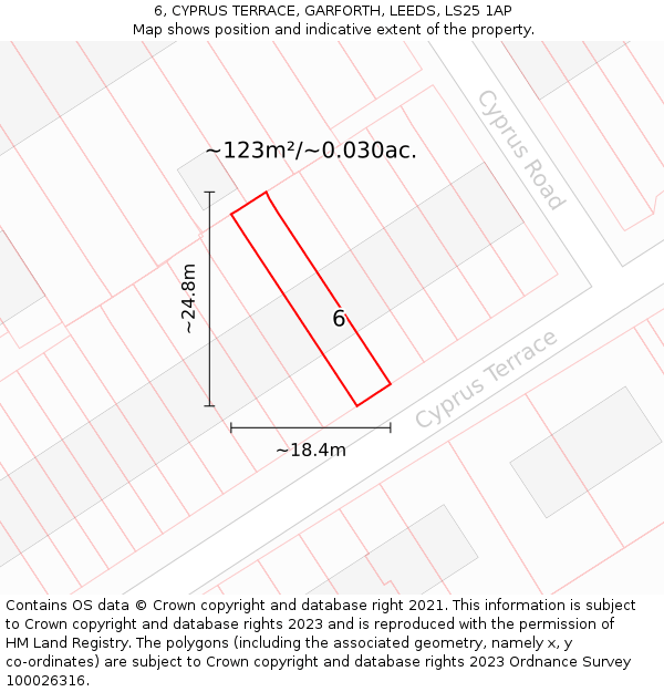6, CYPRUS TERRACE, GARFORTH, LEEDS, LS25 1AP: Plot and title map