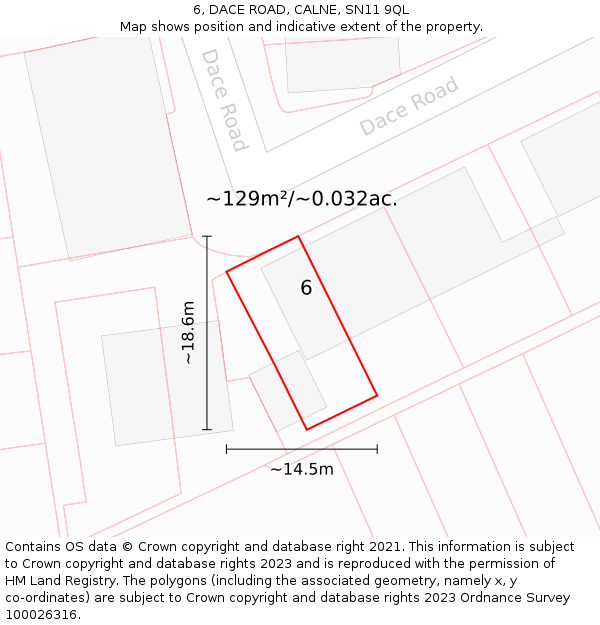 6, DACE ROAD, CALNE, SN11 9QL: Plot and title map