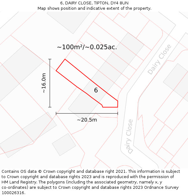 6, DAIRY CLOSE, TIPTON, DY4 8UN: Plot and title map
