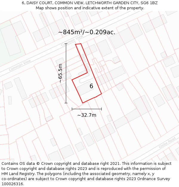 6, DAISY COURT, COMMON VIEW, LETCHWORTH GARDEN CITY, SG6 1BZ: Plot and title map