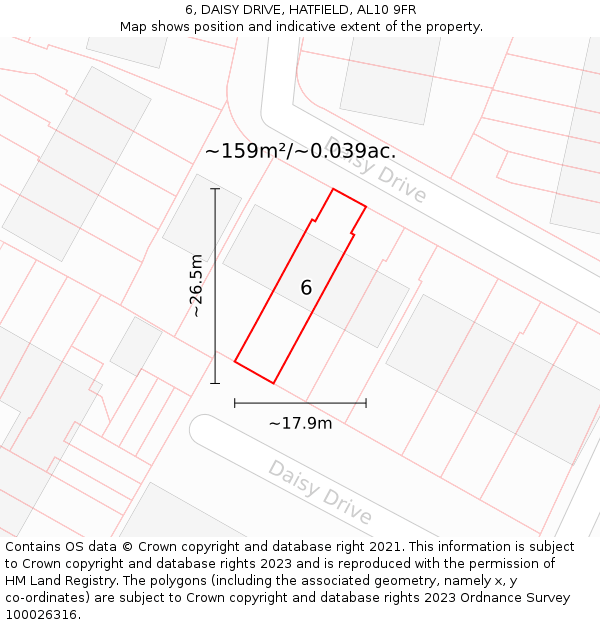 6, DAISY DRIVE, HATFIELD, AL10 9FR: Plot and title map