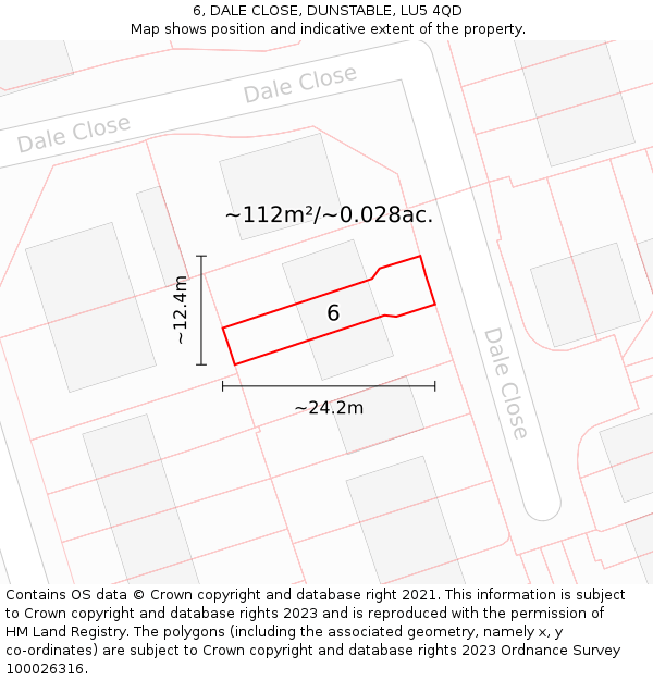 6, DALE CLOSE, DUNSTABLE, LU5 4QD: Plot and title map